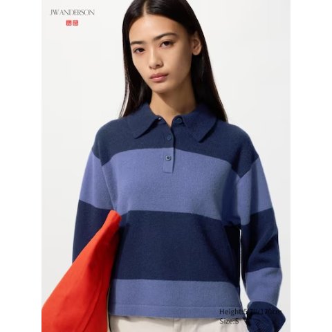 Polo羊毛条纹翻领针织
