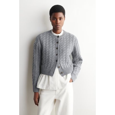 Merino 羊毛麻花针织开衫