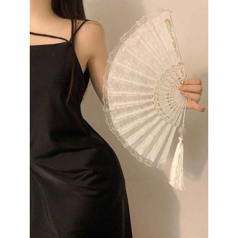 Vintage 蕾丝折扇 黑白 22cm