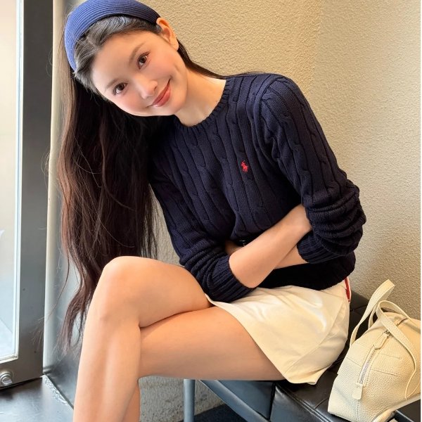 Ralph Lauren 圆领羊毛羊绒毛衣 海军蓝