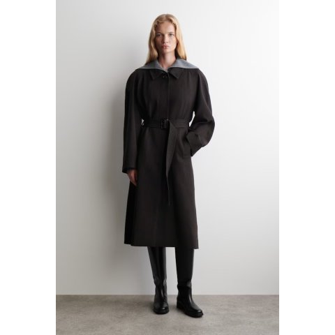 COS长款羊毛系带大衣