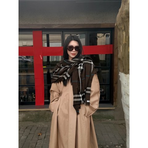 格纹羊毛真丝混纺围巾