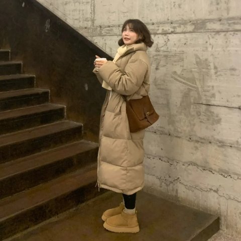 STAND STUDIO奶茶色~类似款！长款羽绒服