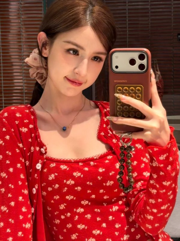 针织花卉圆领开衫套装