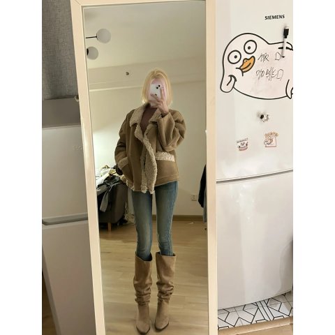 Wildleder 粗跟膝高靴 