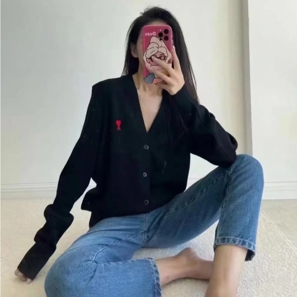 Ami 羊毛开衫 藏蓝色