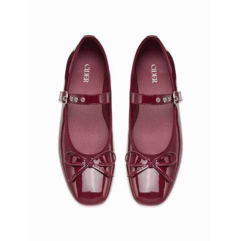 漆皮玛丽珍 蝴蝶结 方头