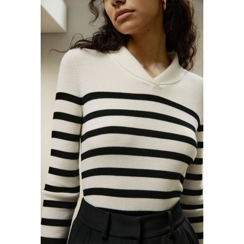 美利奴羊毛条纹毛衣