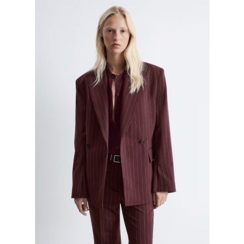 羊毛西装外套 酒红条纹