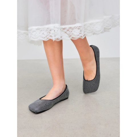 水钻方头芭蕾鞋