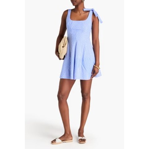 Bow 条纹泡泡纱迷你裙