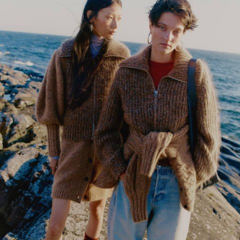 大翻领针织开衫