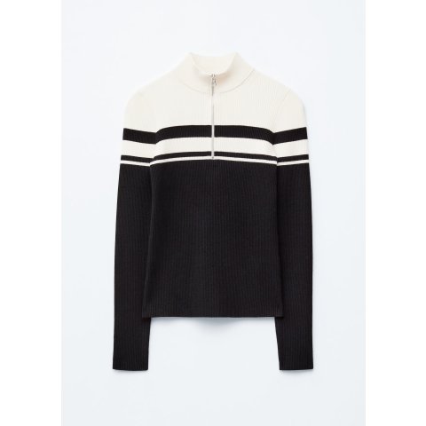 半拉链撞色针织衫