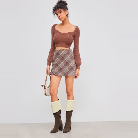 Wildleder 粗跟及膝靴 女款