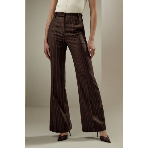 高腰细条纹长裤