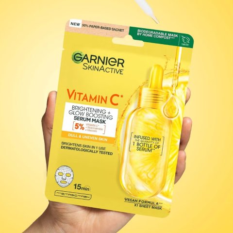 Garnier高浓度VC！有效美白淡斑、提亮肤色！5% VC精华面膜28g