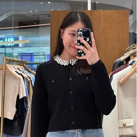 珍珠装饰针织开衫