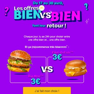 今日：麦乐鸡或鸡肉卷€2回归！McDonald's麦当劳 Bien vs Bien惊喜2选1 内附美食日历