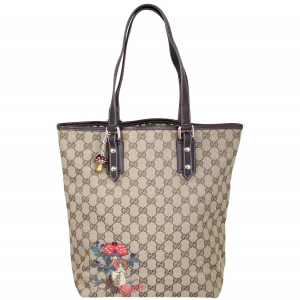 Gucci GG Canvas Embroidered Mushroom Vertical Tote
