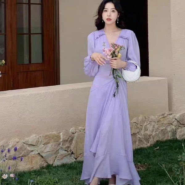 法式香芋紫连衣裙