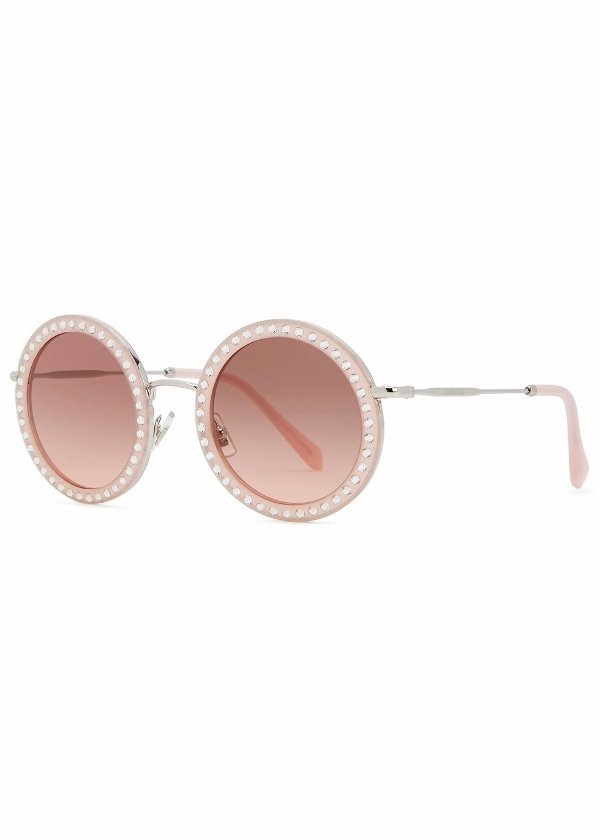 Crystal-embellished round frame sunglasses