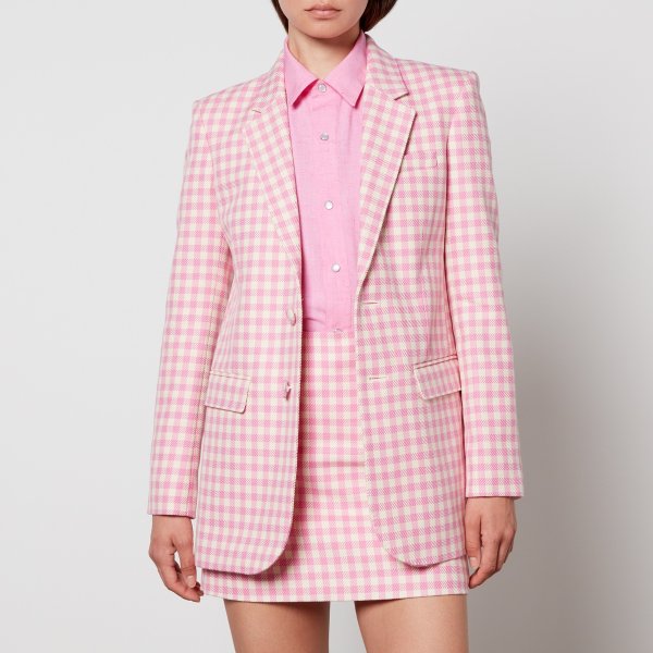 粉色 格子 西装外套