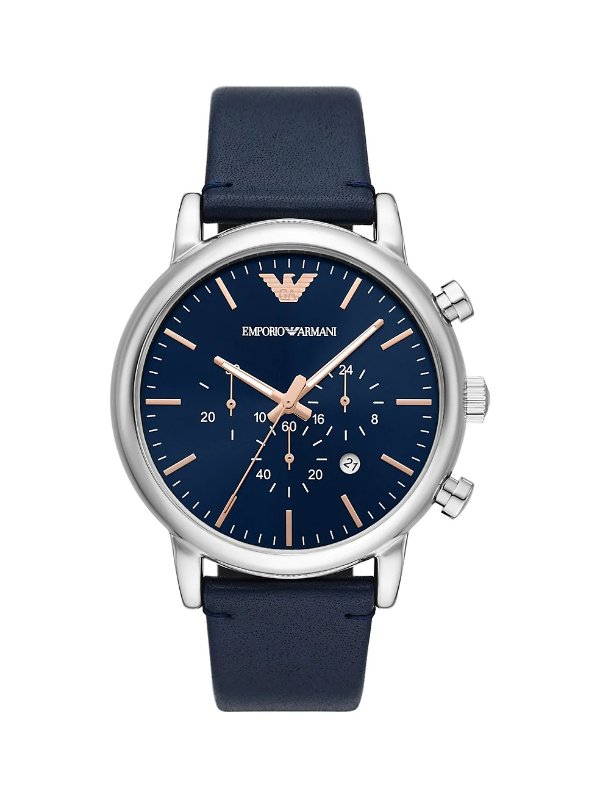蓝色表盘和皮革表带计时手表 AR11451
