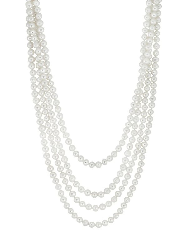 6MM-7MM 白色圆形淡水珍珠 4 串项链