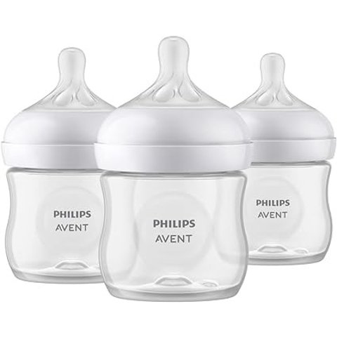 飞利浦新安怡 Natural 婴儿奶瓶，带自然反应奶嘴，透明，4 盎司，3 件装