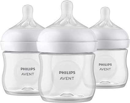 飞利浦新安怡 Natural 婴儿奶瓶，带自然反应奶嘴，透明，4 盎司，3 件装