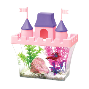 Aqueon 小型鱼缸 斗鱼宝宝的粉红梦幻城堡 含布景装饰