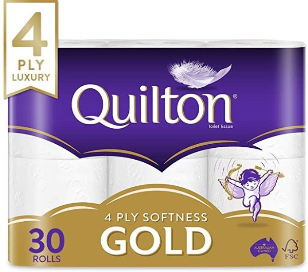 Quilton 4层卫生纸 (140 Sheets per Roll, 11cm x 10cm), 30 count, Pack of 30