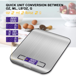 ADORIC 厨房专用电子秤 超大5kg 精确到1g 不锈钢面防指纹