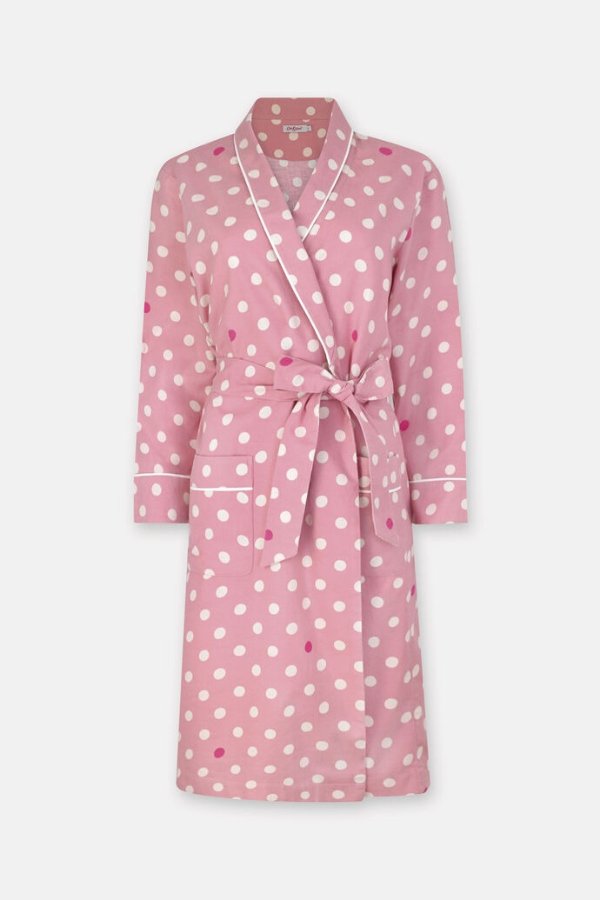 粉色波点睡袍