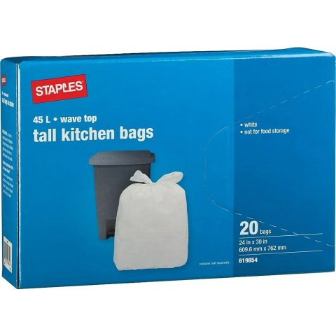 Tall 厨房垃圾袋, 白色, 24" x 30", 20个