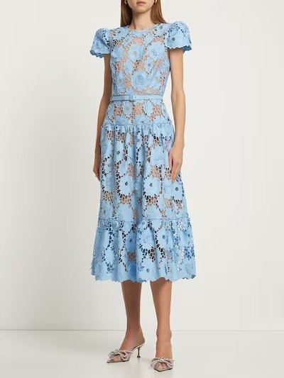蓝色3D棉质蕾丝迷笛连衣裙