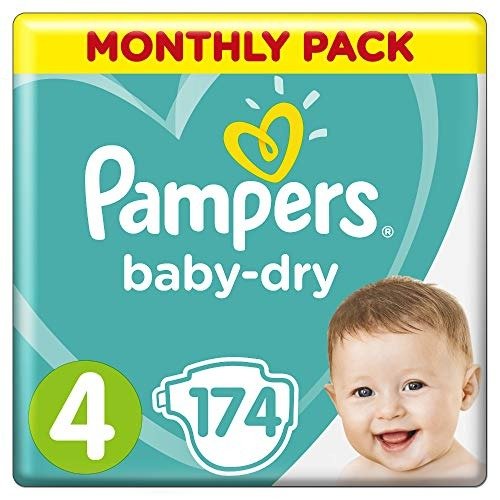 Pampers Baby-Dry Nappies Size 4 Toddler, 174 Nappies, 9 to 14kg, Monthly Pack