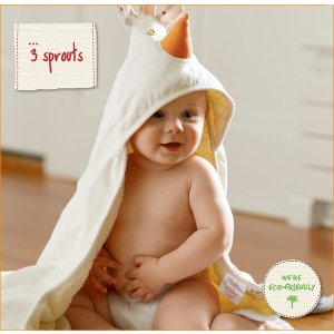 3 Sprouts 可爱小鸡图案宝宝专用毛巾，有机棉哦