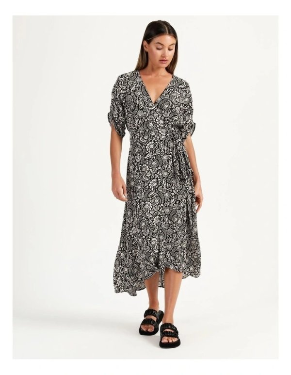 Rouched Sleeve Dress Floral Navy