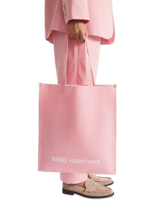 粉色针织tote包