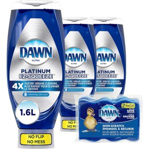 💥史低价💥：Dawn  EZ-Squeeze 洗碗液535mL 3瓶装+还送2个 防刮洗碗海绵
