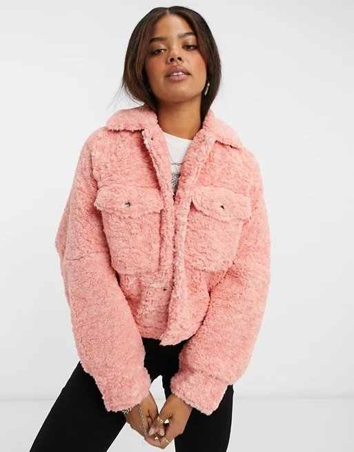 Teddy swing jacket in pink | ASOS