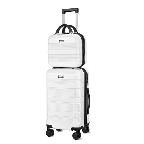 GigabitBest 时尚白色2件套装行李箱组合 带14寸化妆包