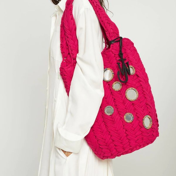 莓色编织购物袋