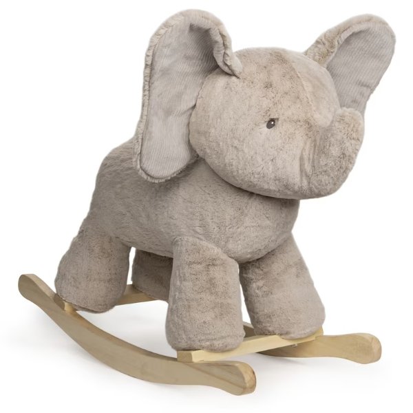 Baby Gund 大象摇椅带木底座毛绒填充动物儿童房，灰色，23 英寸