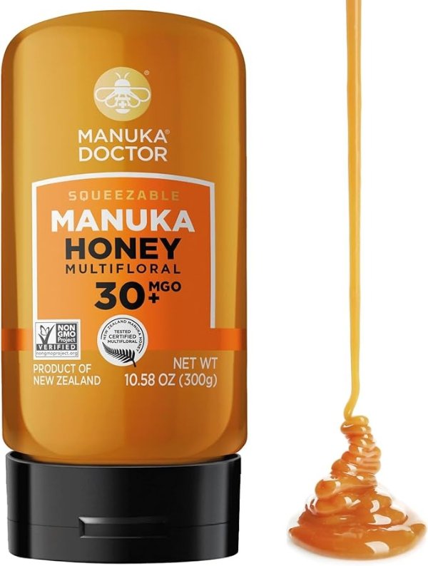 - MGO 30+ SQUEEZY Manuka Honey Multifloral, 100% Pure New Zealand Honey. Certified. Guaranteed. RAW. Non-GMO (300g)