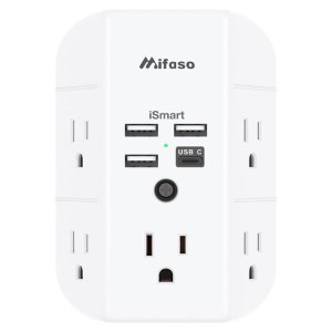 mifaso 9合1壁插式插座 5孔 + 4 USB 独特三面设计 电涌保护