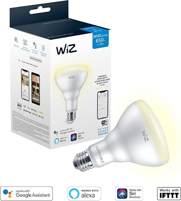 WiZ 65W BR30 WiFi 可调光柔和白色智能 LED 灯泡