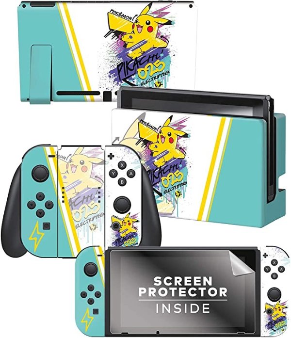 Controller Gear Officially Licensed Nintendo Switch Skin & Screen Protector Set - Pokemon - "Skate Pikachu" Set 2