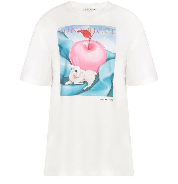 苹果和羔羊印花平纹针织 T 恤